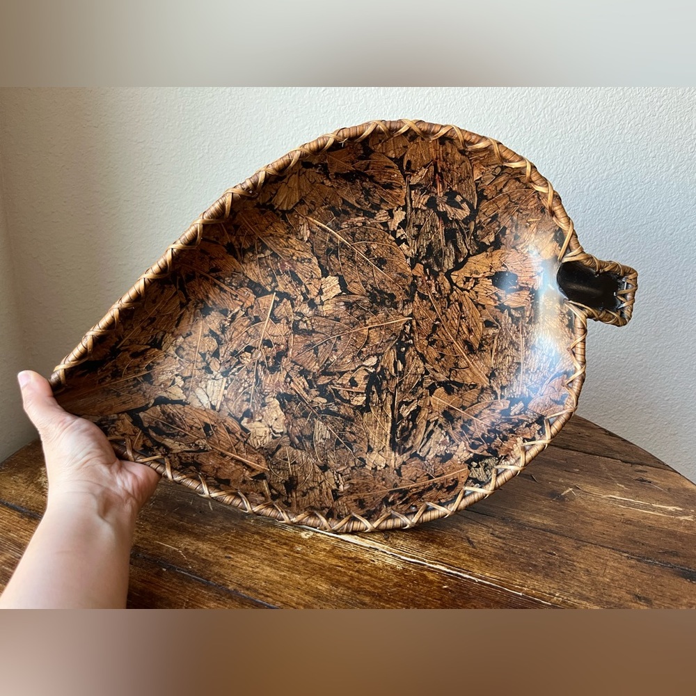Vintage Palecek Leaf Shaped Wooden Bowl 20”